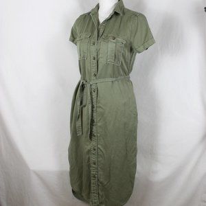 C & C California T-Shirt Dress Woman Size XS Green Short Sleeve Belted Collared